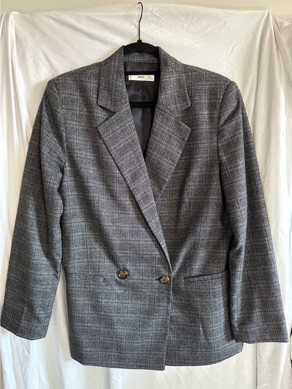 Mango MNG Gray Glen Plaid Double Breasted Blazer Size L Tailored Jacket